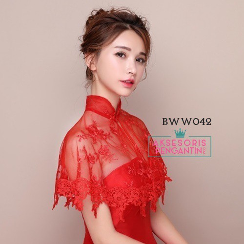 [SIAP KIRIM] BOLERO PENGANTIN RENDA PAKAIAN PESTA WANITA LACE MERAH BWW042