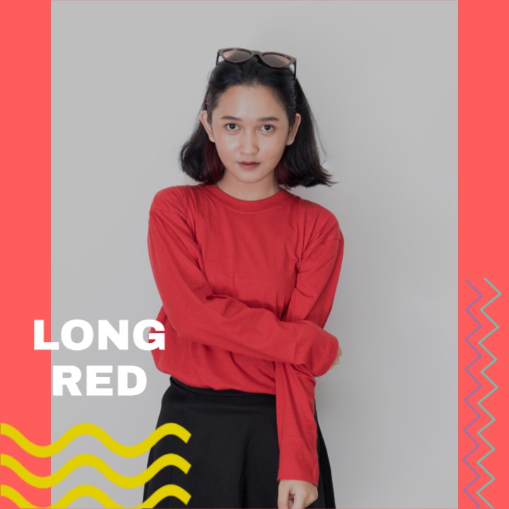 Baju Polos Merah Cabai Lengan Panjang Kaos Polos Wanita Baju Polos Merah Cabai Lengan Panjang Kaos Polos Wanita