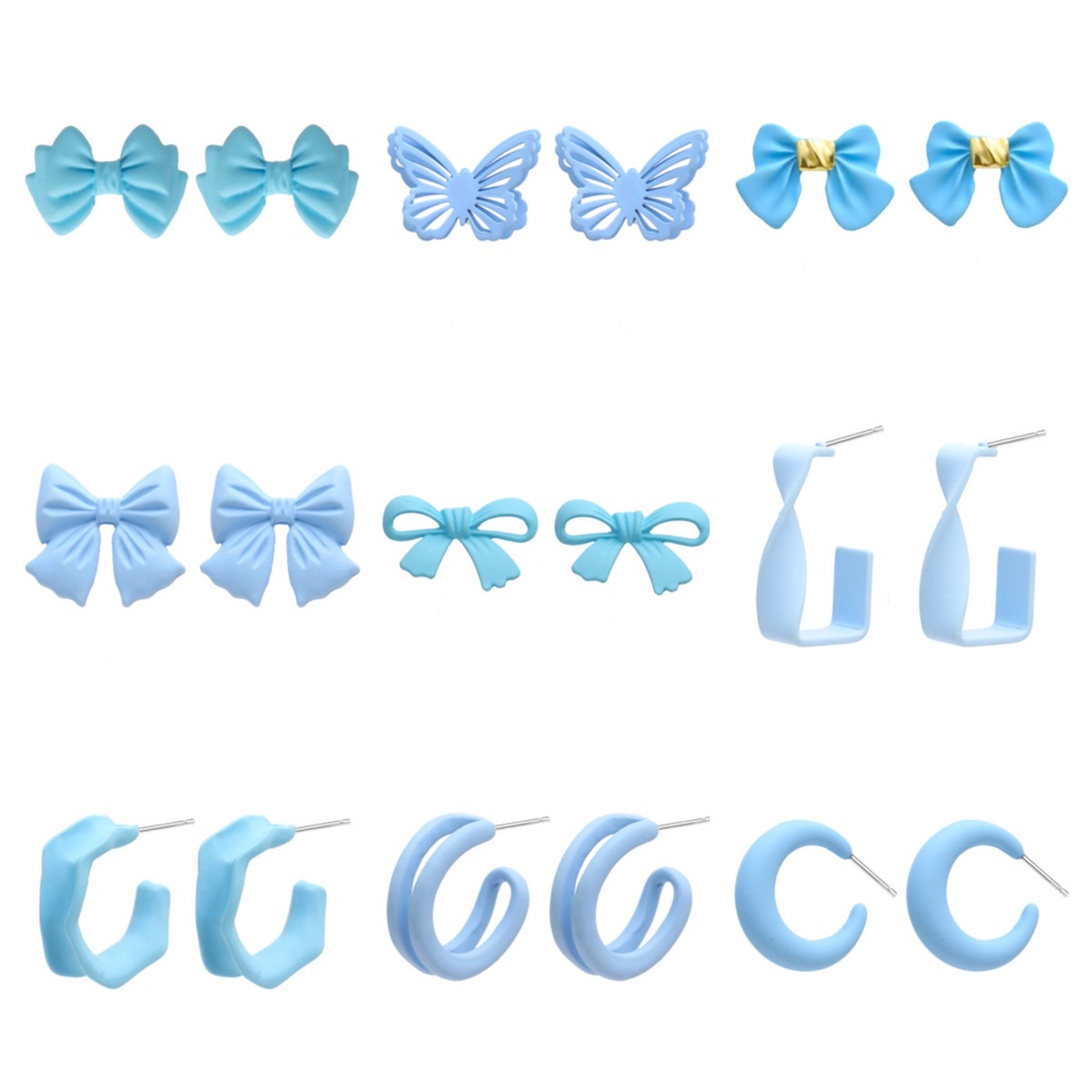 Anting Bentuk Lingkaran Geometris Butterfly Warna Biru Untuk Wanita