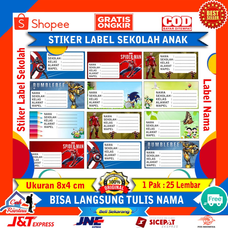 

Stiker Label Nama Buku Mata Pelajaran Sekolah Anak Motif Karakter Kartun Custom Name Free Disign