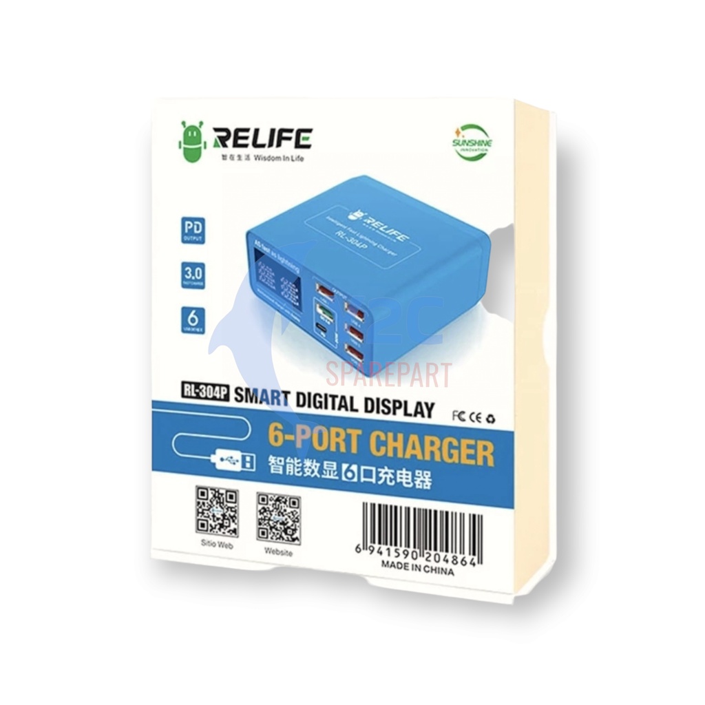 ADAPTOR CHARGER RELIFE RL-304P 6 PORT USB DIGITAL LIGHTNING / ALAT SERVIS SERVICE HP LENGKAP TERLENGKAP TERMURAH