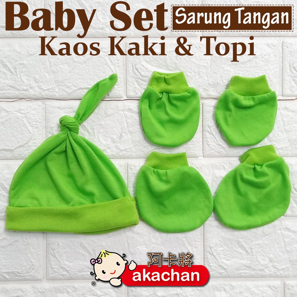 STK Topi Bayi NEWBORN Polos AKACHAN Sarung Tangan Kaos Kaki &amp; Topi Bayi stk akachan - Motif Polos