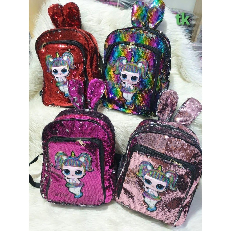  TAS  RANSEL JUMBO GLITTER  SEQUIN LOL 2 LED LAMPU BESAR 