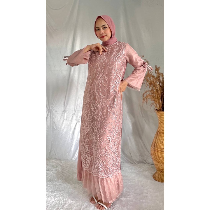 Luna Gamis Kondangan Dress Satin Baju Brukat Tulle Gamis Pesta  Seragam Bridesmaid Long Dress Muslim Tille Premium