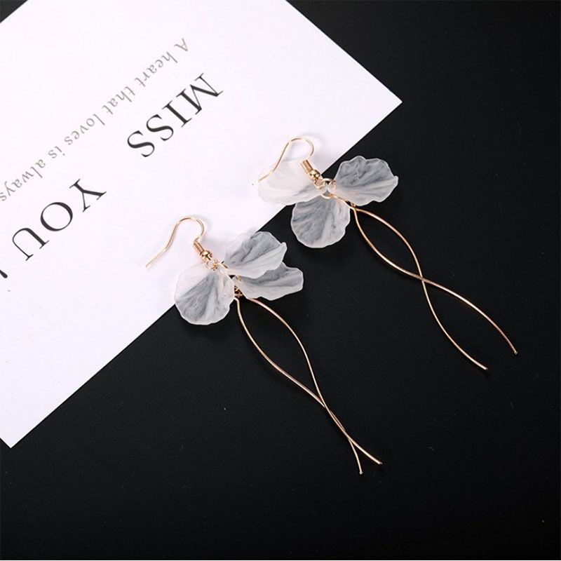 FerenHongXia Anting Gantung Panjang Model Kelopak Bunga Aksen Rumbai Ala Korea Untuk wanita