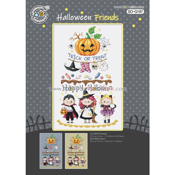 Paket DIY Craft Sulam Kristik Strimin Original Sodastitch Soda Stitch SO-G197 Halloween Friends Trick Or Treat