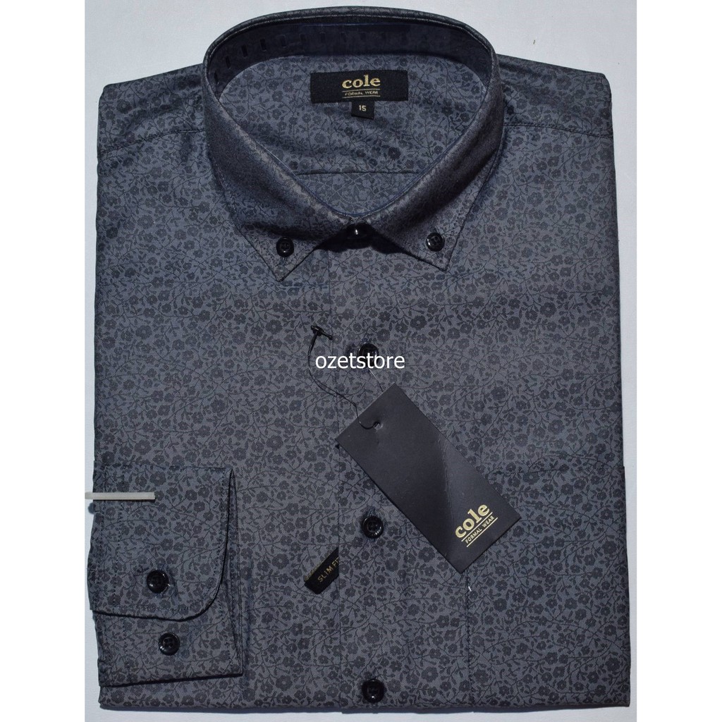 COLE Kemeja Pria Formal Lengan Panjang Abu Slimfit CE28 ORI
