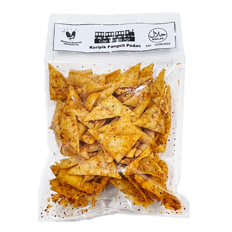 

Keripik pangsit pedas segitiga cap Kereta Api