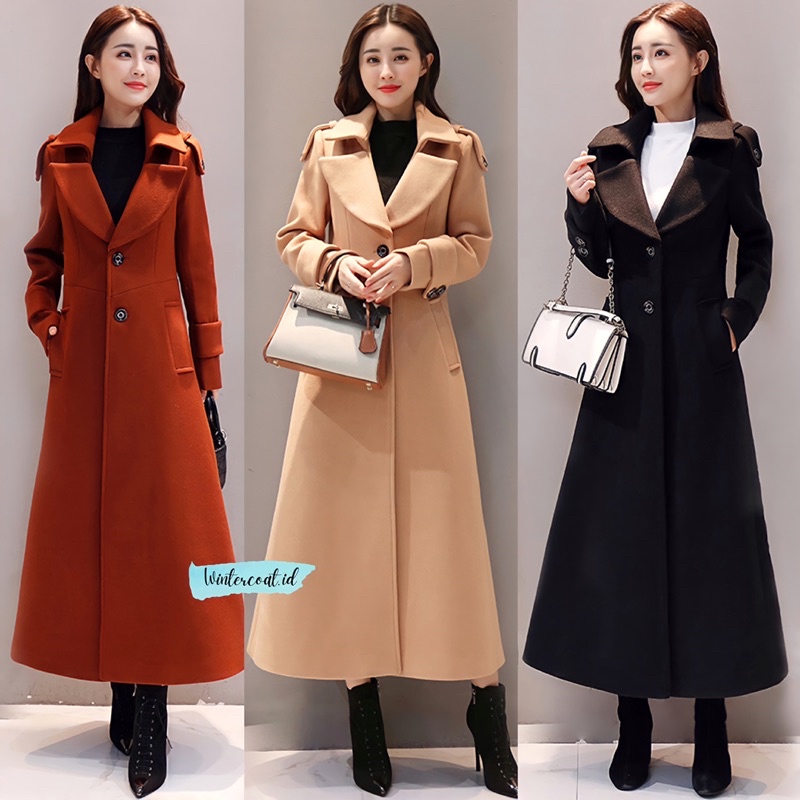 Long coat wool wanita Emily wol jacket mantel import panjang spring autumn winter korean style hangat coklat hitam merah