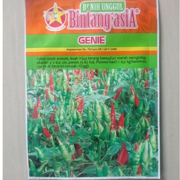 GENIE Bintang Asia Benih Cabe Rawit Hijau isi 10 gr Bibit Lombok Cabai Tegak