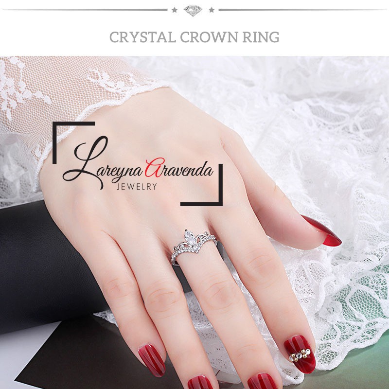 Cincin Wanita S925 Model Crystal Crown Ring CC027