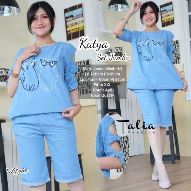 Caty Set Denim Stelan Jeans  Baju Santai Kekinian