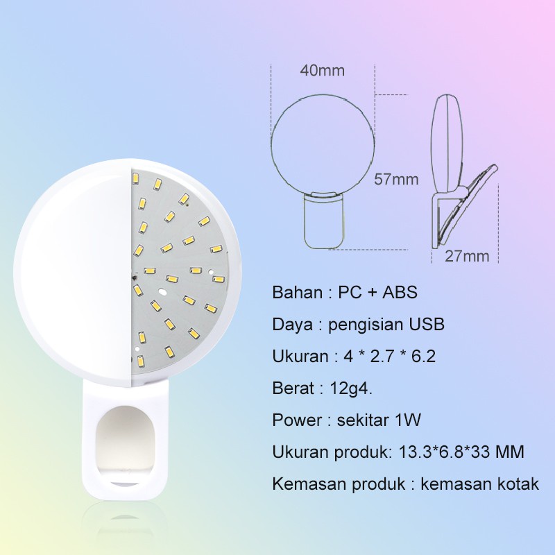 Mini Q Selfie Ring Light Portable Flash LED USB Clip Mobile Phone Fill Lamp Bentuk Cincin Jepit