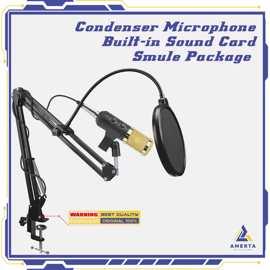 Professional Condenser Microphone Built-in Sound Card with Scissor Arm Stand NB-35 &amp; Pop Filter