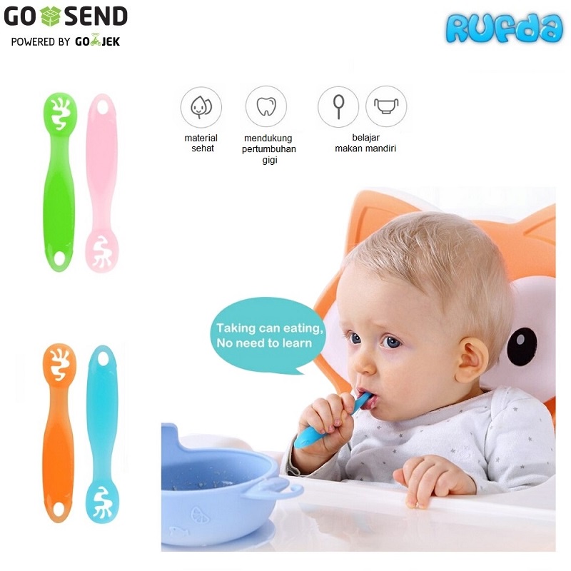 Baby Silicone Training Spoon Sendok Latihan Bayi Makan Mandiri