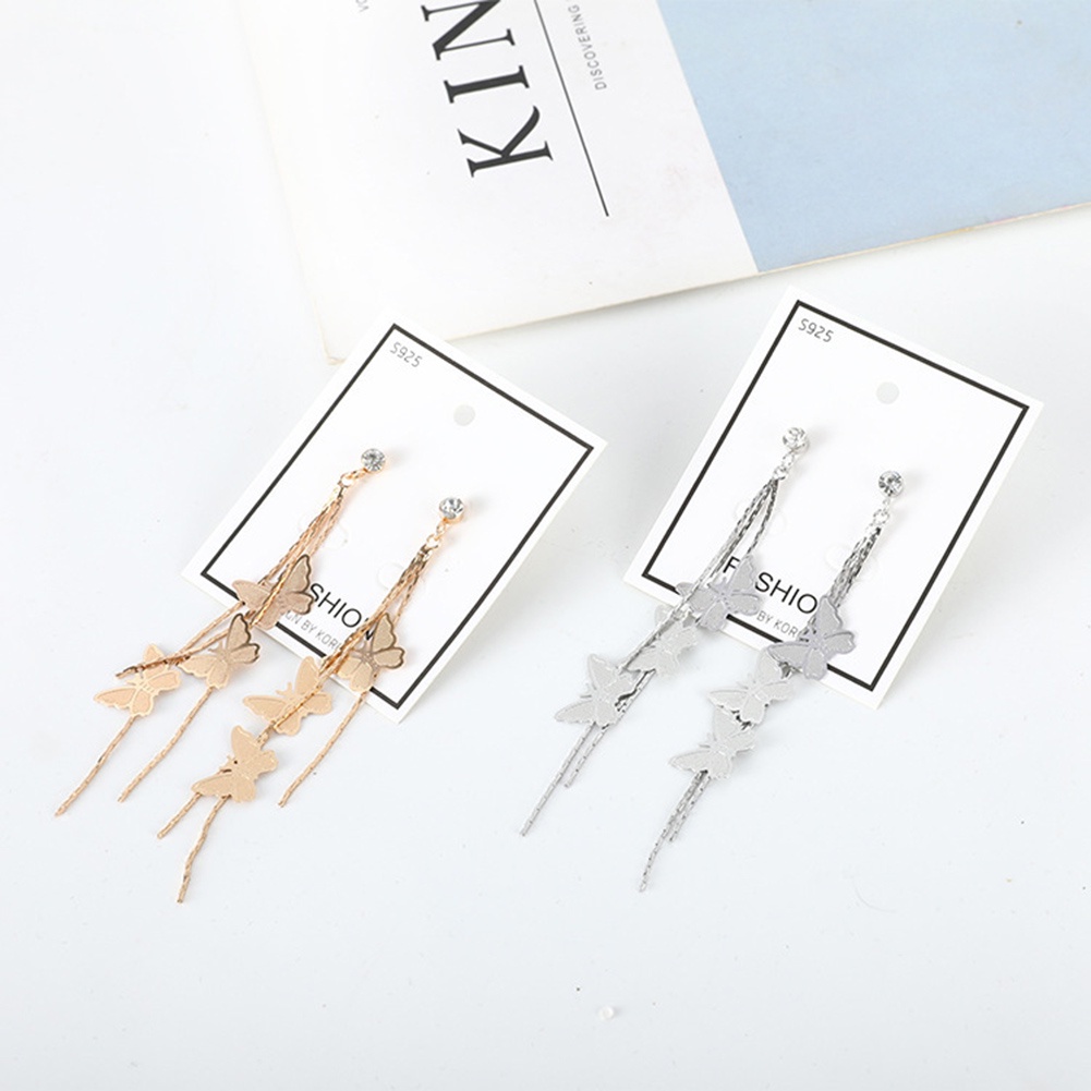 Hu Hu Hu Hu Hu Alat Bantu Pasang Kacamata♡ Anting Tusuk Gantung Panjang Wanita Desain Kupukupurumbai Rantai Hias Berlian Imitasi Untuk Hadiah