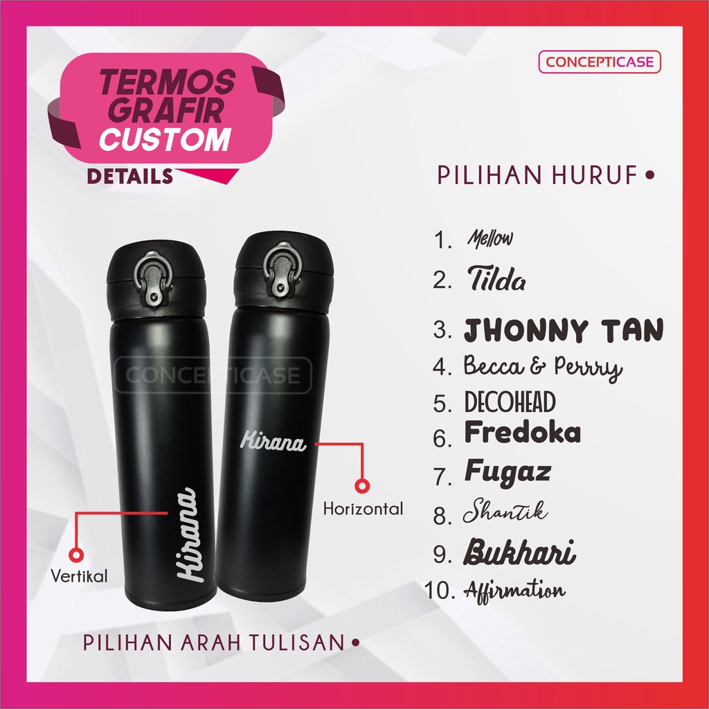 TUMBLER STAINLESS TERMOS NIAGARA PRINT / GRAFIR CUSTOM TULISAN SAJA ATAU GAMBAR KECIL