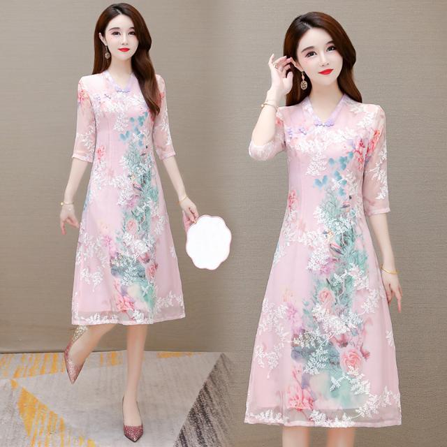 Improved cheongsam dress 21 year summer new retro Chinese style girl middle-aged light style daily w