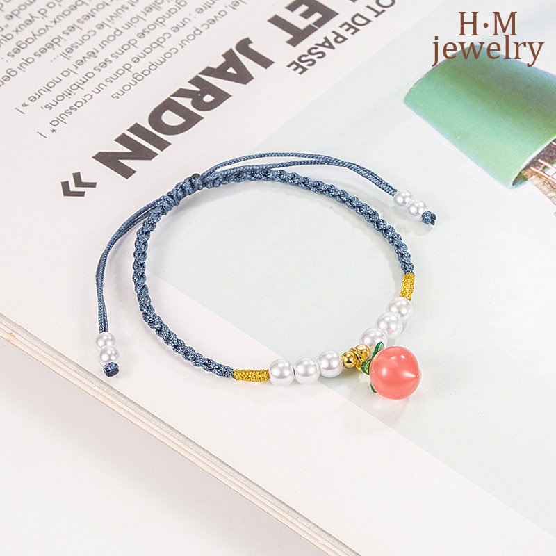 Gelang Tali Kepang Dengan Mutiara Warna Biru