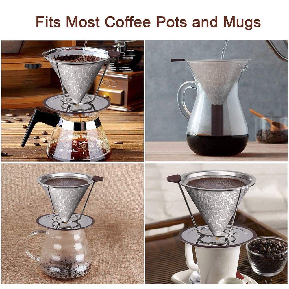 Solighter Pour Over Coffee Dripper Mudah Dibersihkan Kerucut Logam Stainless Steel Tanpa Kertas Slow Drip