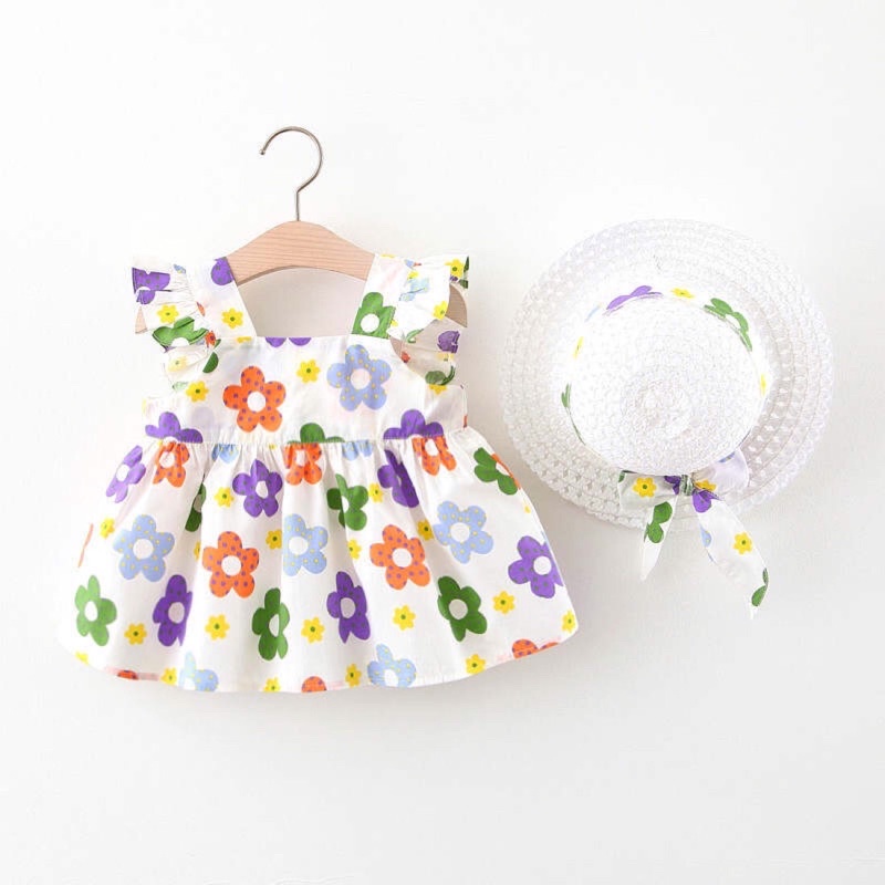 Dress Anak Perempuan Bahan Katun Import Gambar Bunga Free Topi Lucu Dress Anak Lucu Dress Anak Murah