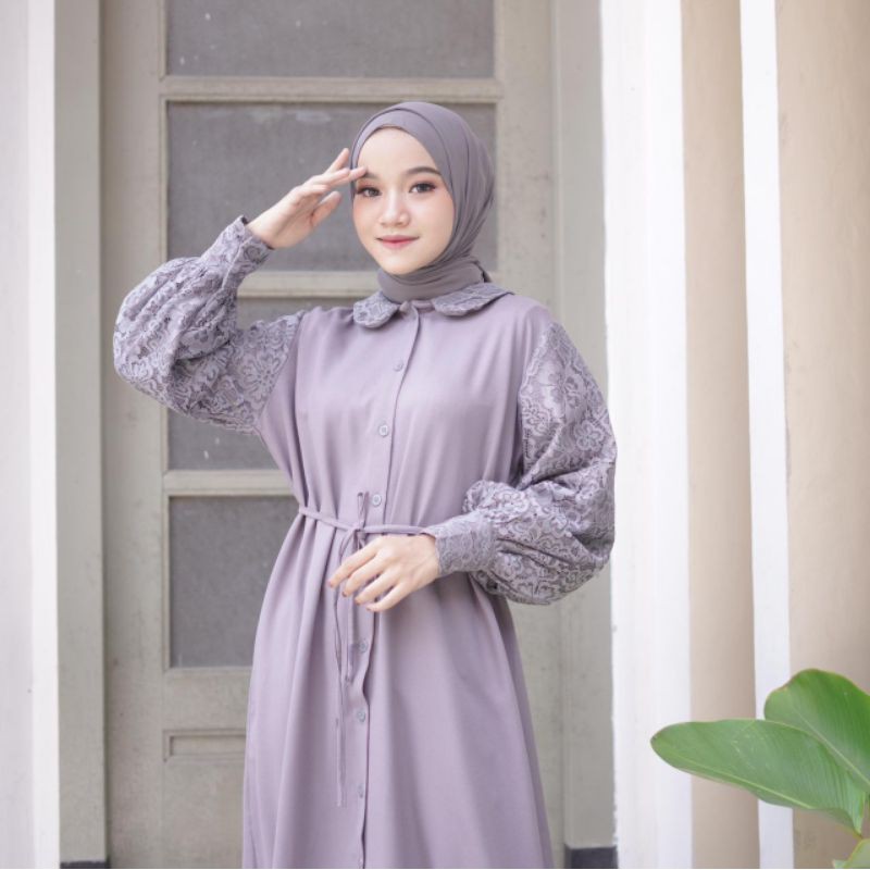 READY STOCK AZKIA ABAYA CHARCOAL BY LOCANA