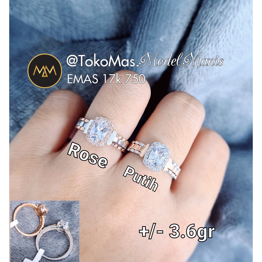 Cincin emas Italy Rolex emas putih kombinasi rosegold 750 kadar 17k