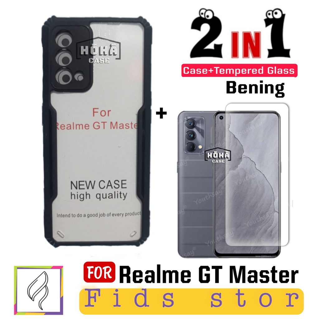 PROMO 2in1 CASE REALME GT Master Case ShockProof Transparan Free Tempered Glass Full Cover Black