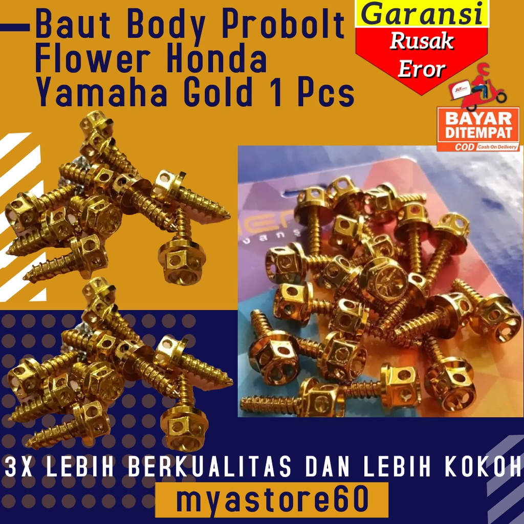 Baut Baud Body Bodi Probolt Pro Bolt Flower Bunga Gold 1 Pcs Satuan