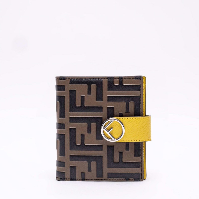 Jual Dompet fendi bifold wallet compact ff logo embossed brown yellow