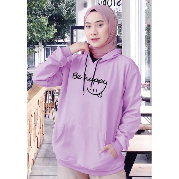 Sweater Hoodie Wanita be happy / Sweater Hoodie Korean Style / Sweater Terbaru 2020 / Sweater Tebal / Sweatshirt Hoodie Wanita