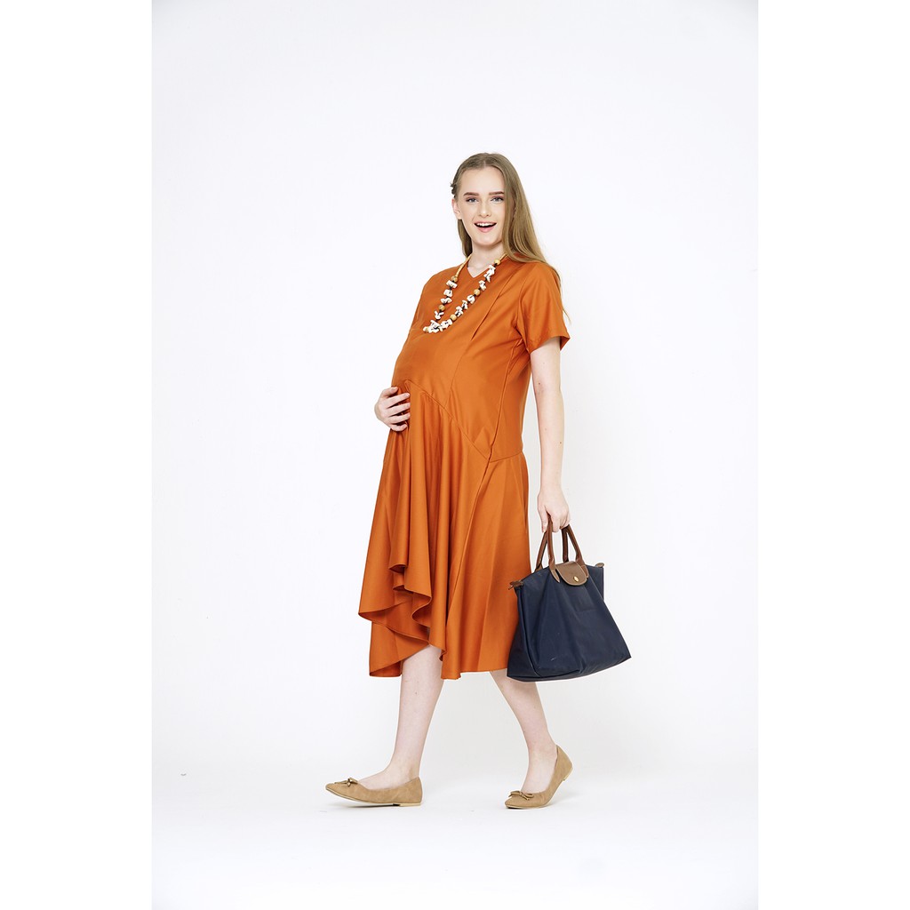 Mamibelle Cerlia Midi Dress Menyusui & Hamil Orange ...