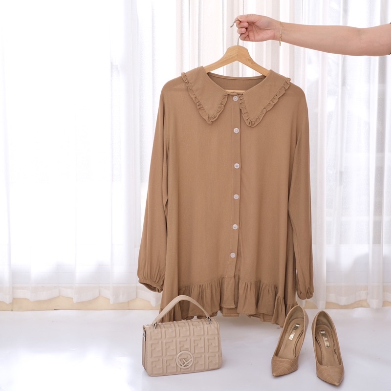 Ounadoutfit Yora blouse wanita busui korean kekinian / atasan cringkle wanita / kemeja kantor wanita / blouse cringkle polos/ kemeja polos busui / atasan polos kekinian