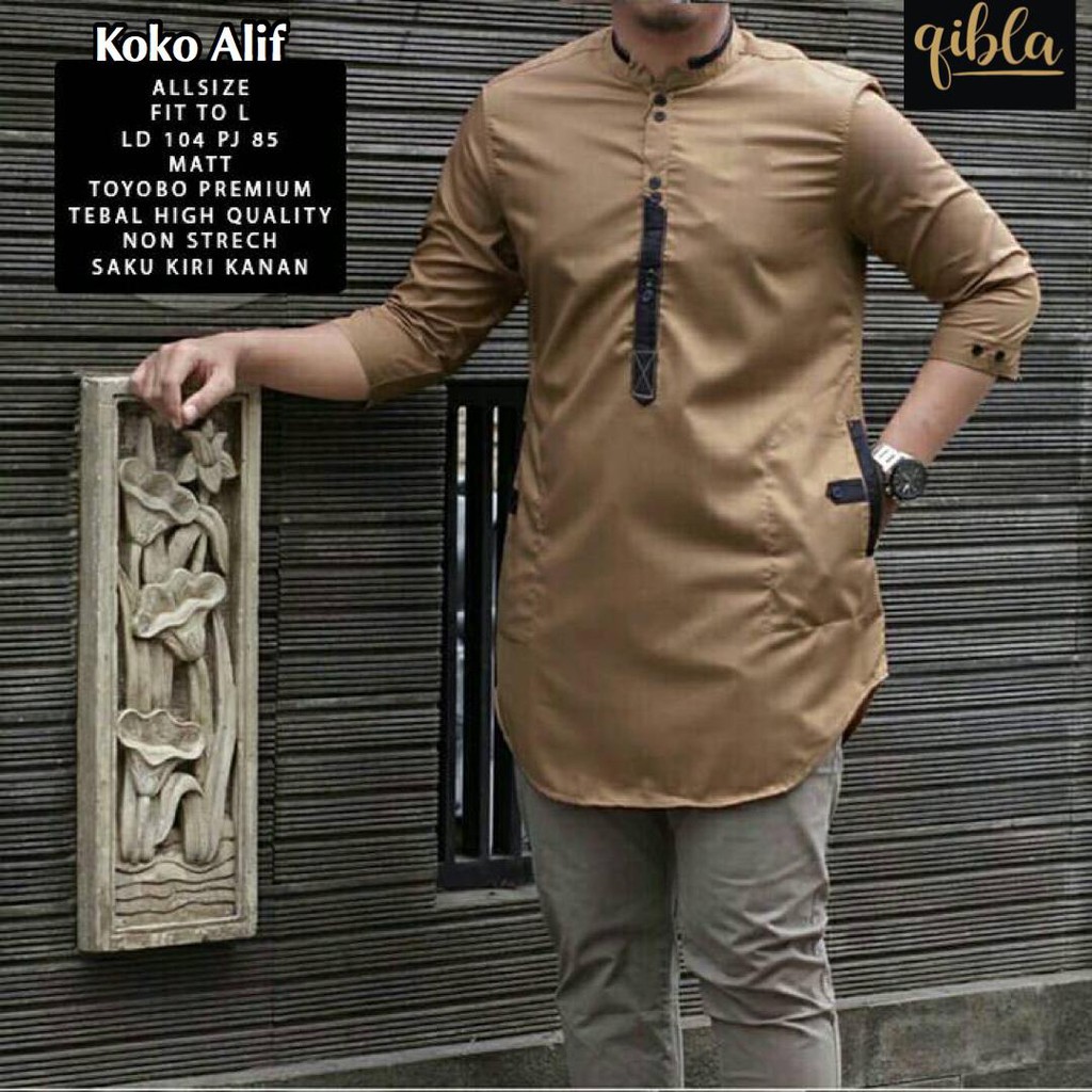 KOKO ALIF KURTA MUSLIM LENGAN PENDEK ATASAN PAKAIAN BAJU PRIA LAKI COWOK QURTA BY QIBLA (COD)