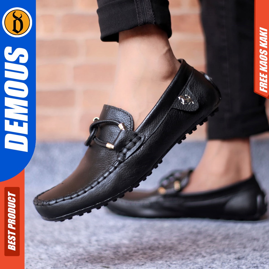 DEMOUSE KUDE Sepatu Casual Formal Pantofel Kulit Asli Hitam