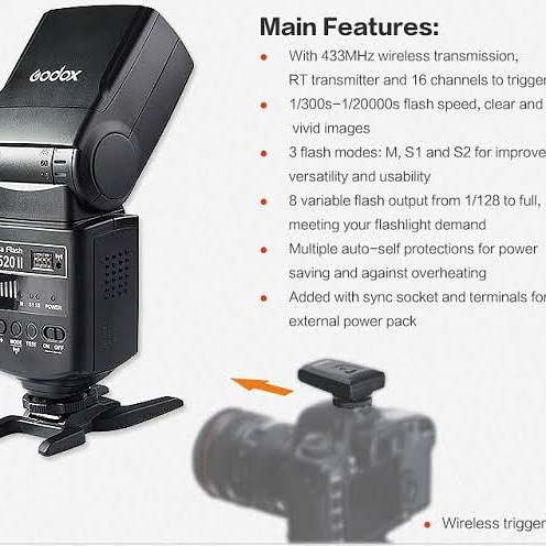 Godox TT520 II Speedlite Universal TT520II Flash Studio Mini TT 520 II