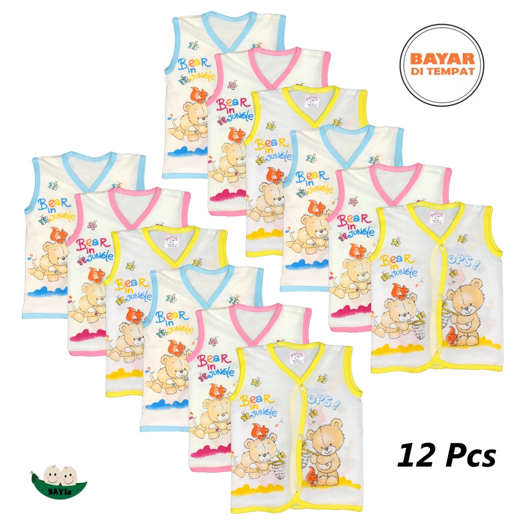 BAYIe-12 Pcs Baju Bayi Buntung/Singlet MELODY New Born umur 0-3 bulan/baju rumah/anak laki/perempuan