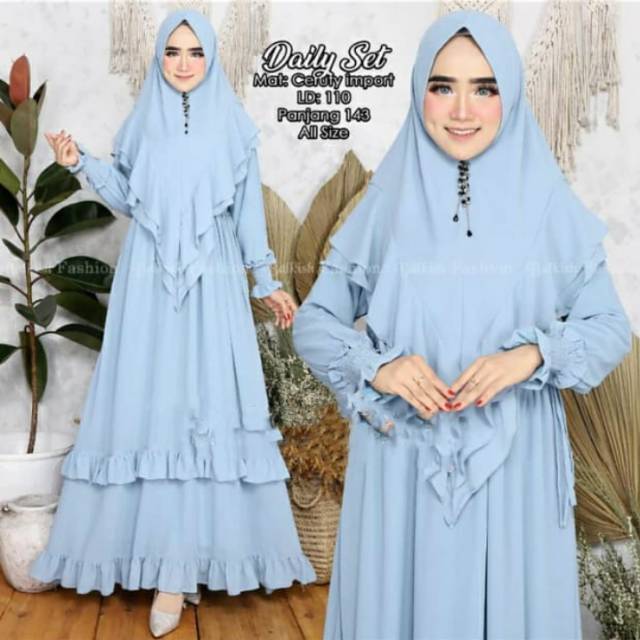 Gamis Syar'i Ceruty Babydoll Set Khimar
