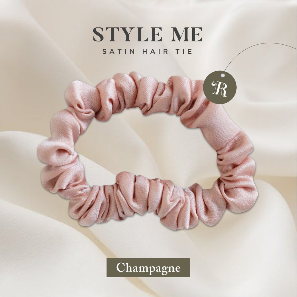 Scrunchies Premium Satin Silk MINI The Rituale | Ikat Rambut Kuncir Hijab Cepol | Anti Rontok Pusing-Champagne