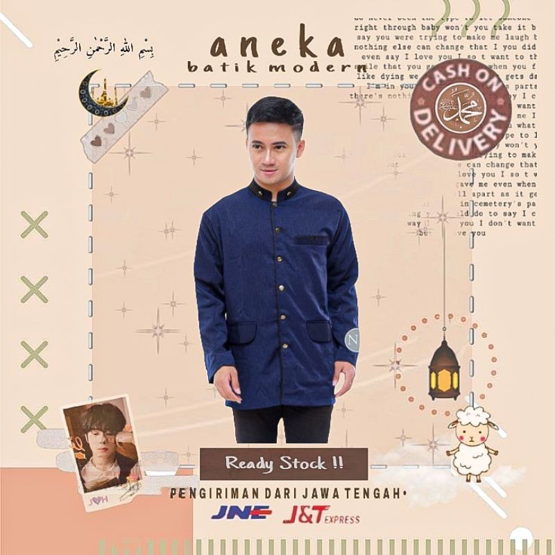 JASKO JAS KOKO PRIA MUSLIM LENGAN PANJANG POLOS WARNA NAVI BIRU DONGKER HITAM LEBARAN MURAH BERSAKU