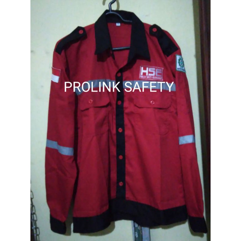 SERAGAM SAFETY MERAH HSE KANCING FREE LOGO KAIN PREMIUM ATASAN