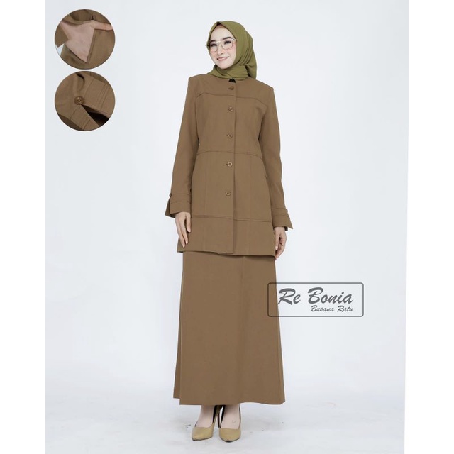seragam pemda kheki tua wanita re bonia/ blezer set rok A re bonia/ baju kerja wanita kheki tua rok 