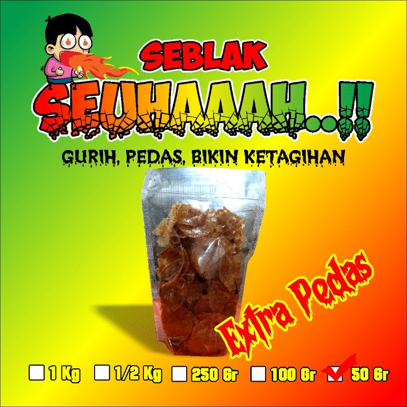 

keripik kaca x-tra pedas 50gr/keripik seblak/kripca/keripik kaca daun jeruk