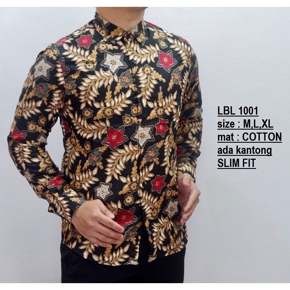 Baju Batik Pria || Kemeja Batik Pria Slimfit Lengan Panjang || Luigi Batani || HITAM LBL1001 Distro