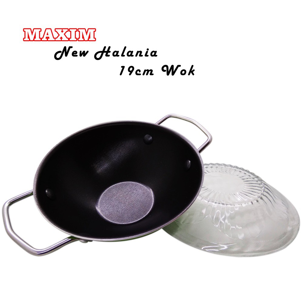 Maxim New Halania Mie Wok 19cm +Piring / Panci Mie + Piring / Wajan Mini