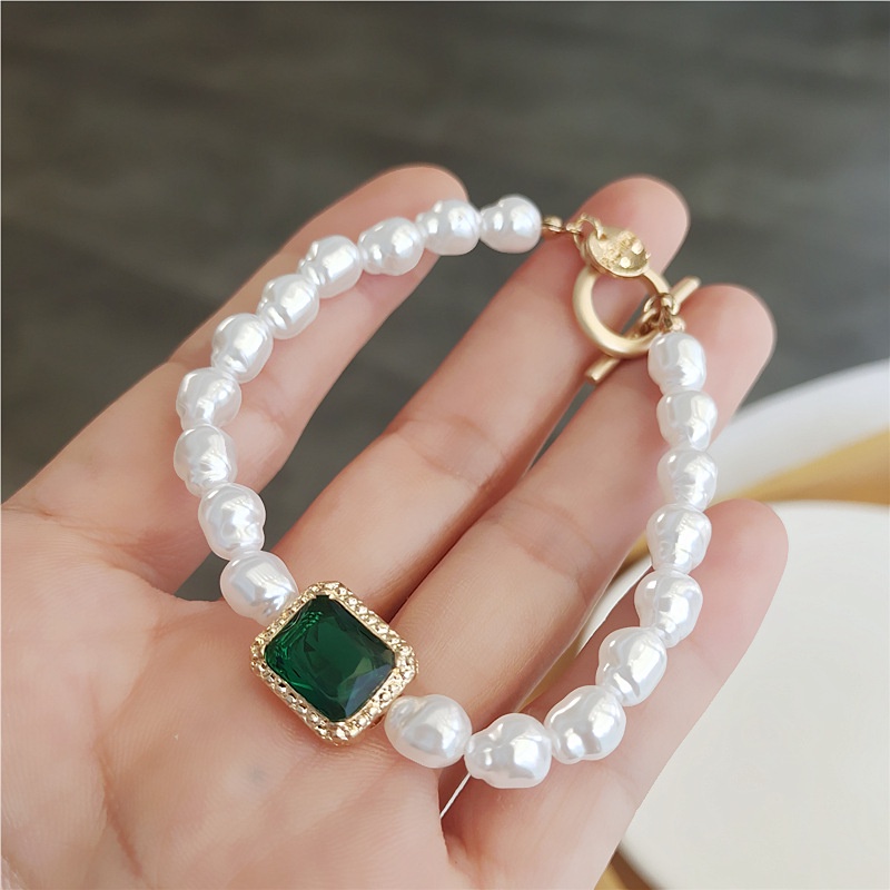 Gelang Mutiara Zircon Warna Hijau Untuk Wanita