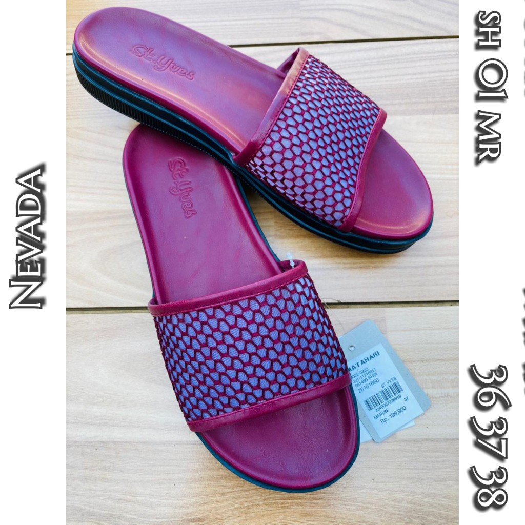 sandal slip renda maroon cantik