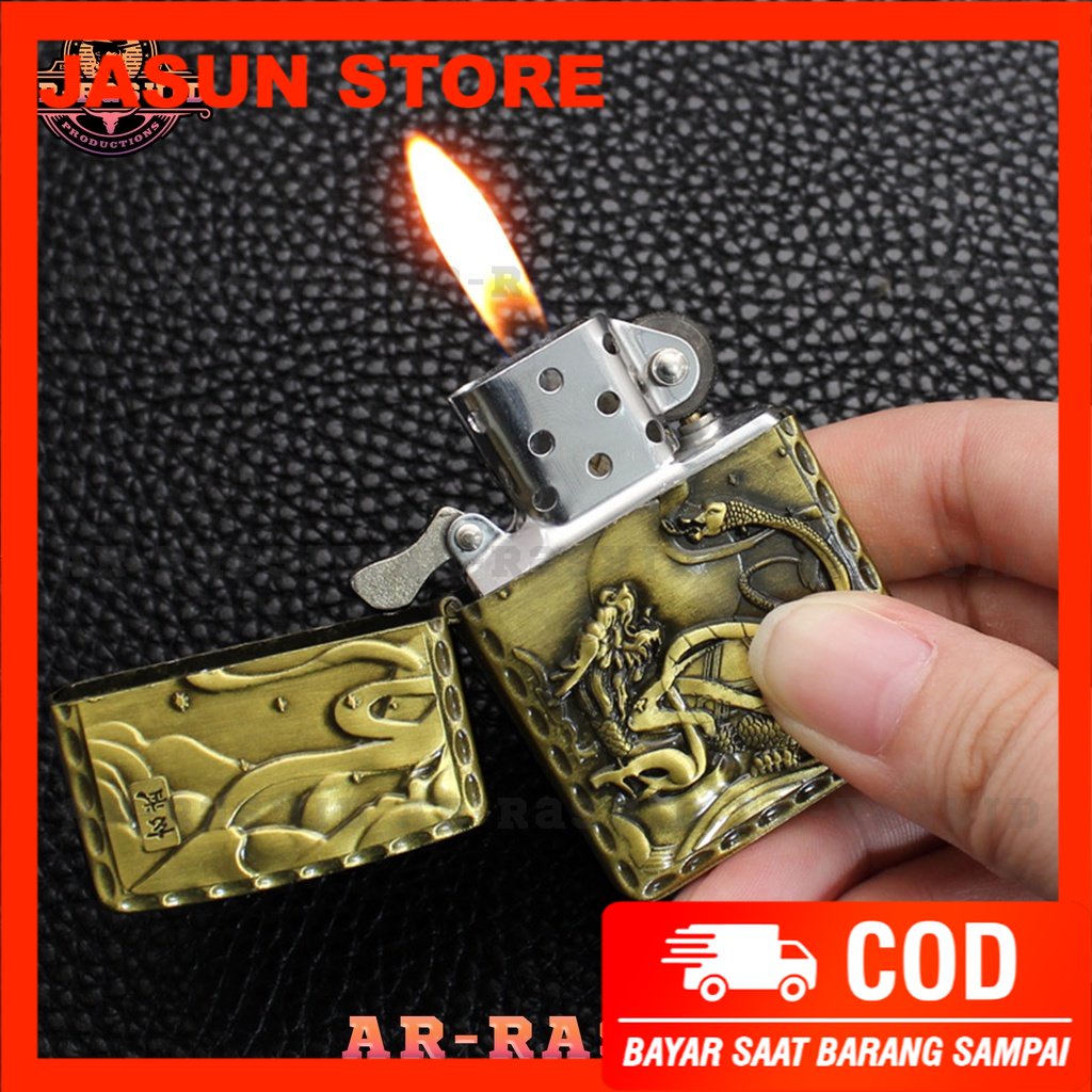 BISA COD! Korek Api Roda Zippo Api Minyak Jiantai Motif Hewan Mytical JTS-701