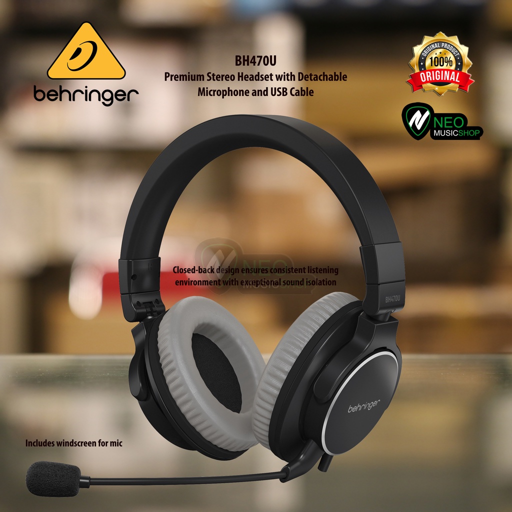 Behringer BH470U Premium Stereo Headset with Detachable Microphone and USB Cable