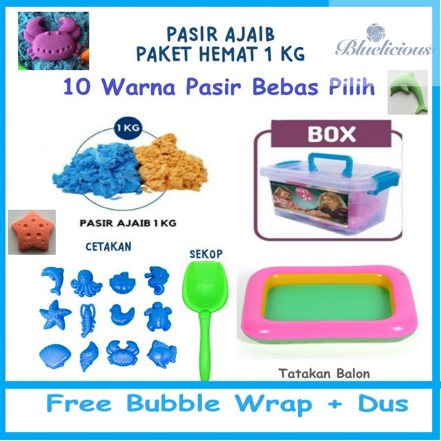 Paket Pasir Ajaib 1 Kg - Balon + Cetakan + Sekop - Magic Sand